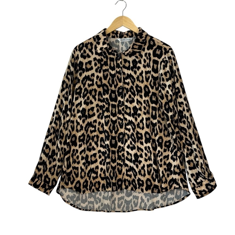Big Dart Cheetah Print Long Sleeve Blouse Women’s XL black brown UK 20